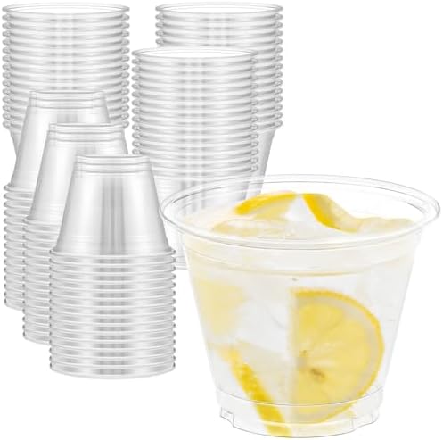100 Pack 9 Oz Clear Plastic Cups for Wine Cocktail Punch
