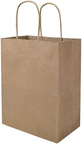 Bagmad 100 Pack 8x475x10 Inch Plain Kraft Paper Bags with Handles