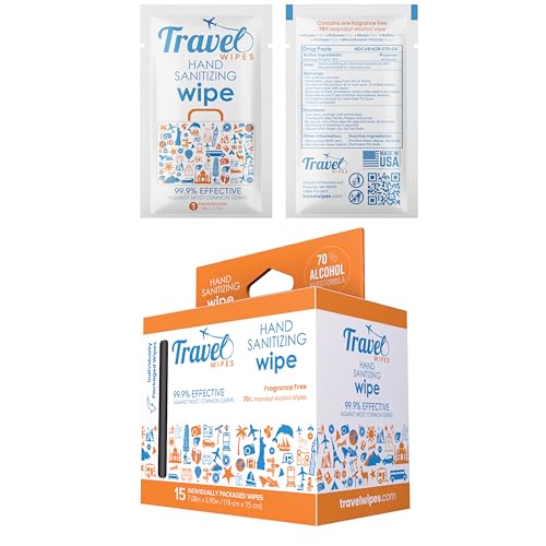 Travel Wipes Hand Sanitizer 15 Count Individually Wrapped