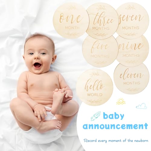 7 Piece Wooden Baby Milestone Signs with Hello World