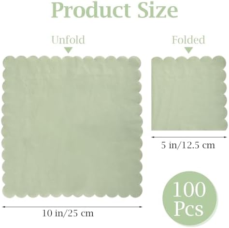 100 Pcs Sage Green Scalloped Napkins