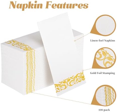 KAMMAK Premium Disposable Napkins 100 Pack Yellow Trim