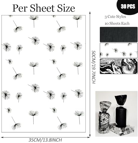 LIAPAWPAW 30 Sheet Black White Tissue Paper Wrapping