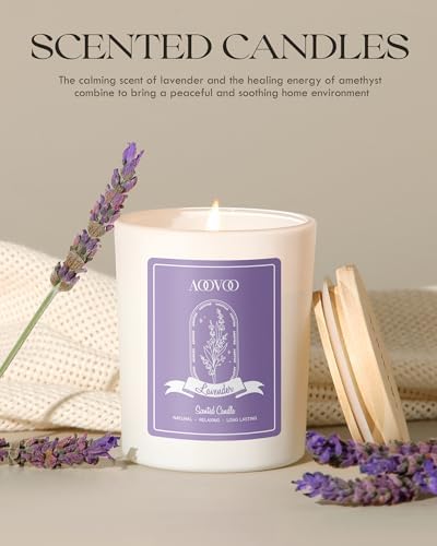 AOOVOO Lavender Scented Candles for Women with Crystals