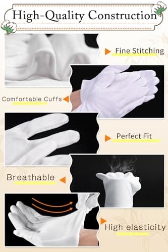 24 Pcs White Cotton Gloves for Dry Hands and Eczema