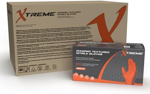 Xtreme Orange Nitrile Gloves Diamond Texture Powder Free Industrial Grade