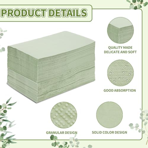 100PCS Sage Green Disposable Napkins and Hand Towels