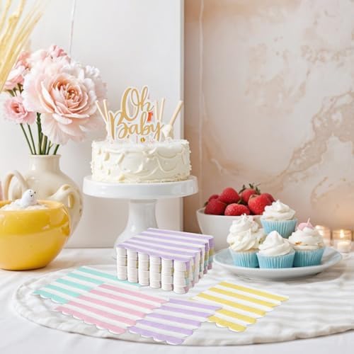 120 Pcs Striped Pastel Napkins 5x5 Inch Scalloped