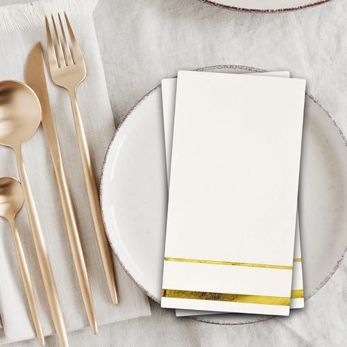 Gift Boutique 100 Gold Trim Lined Napkins Elegant Dinner Party Use