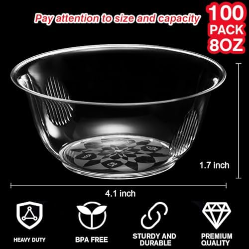 100 Pack Clear Plastic Bowls for Desserts and Parties