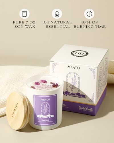 AOOVOO Lavender Scented Candles for Women with Crystals