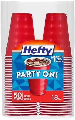 Hefty Party On Red Plastic Cups 50 Count 18 Ounce
