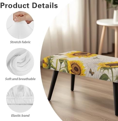 Sunflower Rectangle Bench Cushion Cover Dustproof and Washable