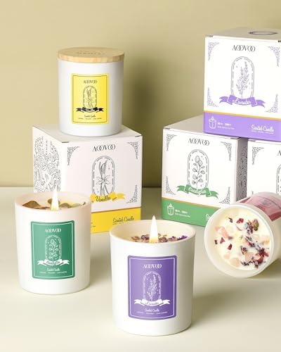 AOOVOO Lavender Scented Candles with Crystals 10oz Soy Candles for Women