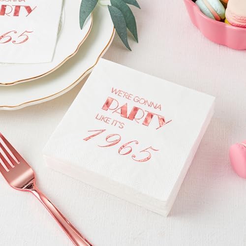 Crisky 60th Birthday Rose Gold Cocktail Napkins 50 Pcs