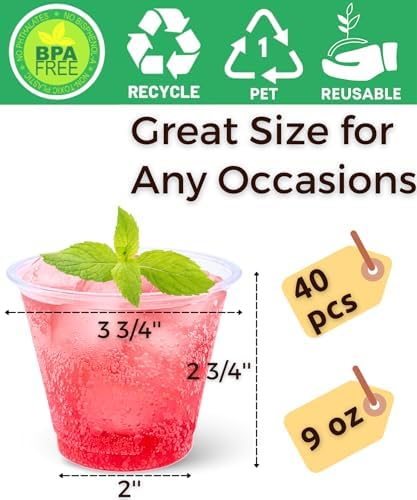 Aatriet 40 Pack 9 Oz Clear Plastic Cups for Parties and Events
