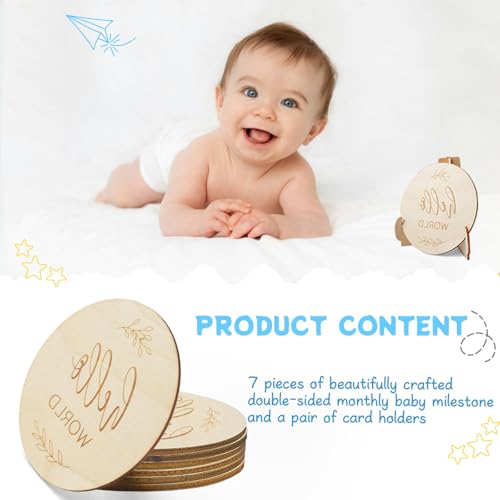 7 Piece Wooden Baby Milestone Signs with Hello World