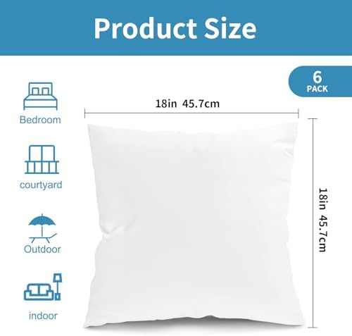 SUPERLELE 18x18 Outdoor Pillow Inserts Set of 6 Waterproof