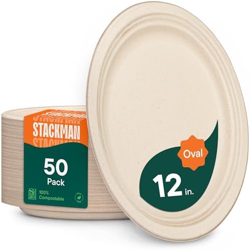 100 Compostable Paper Plates 50-Pack - BPI Certified PFAS-Free