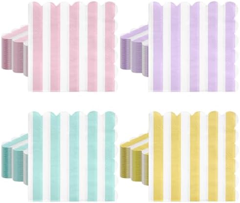 120 Pcs Striped Pastel Napkins 5x5 Inch Scalloped