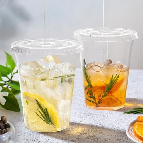 100 Pack 16 oz Clear Plastic Cups with Lids and Straws 1