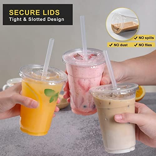 VITEVER 16oz Clear Cups with Lids Straws 100 Sets