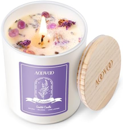 AOOVOO Lavender Scented Candles for Women with Crystals