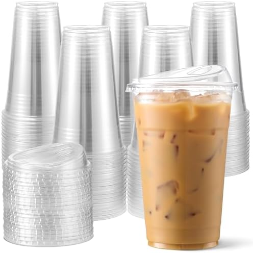 AOZITA 100 Pack Clear 16 Oz Plastic Cups With Lids