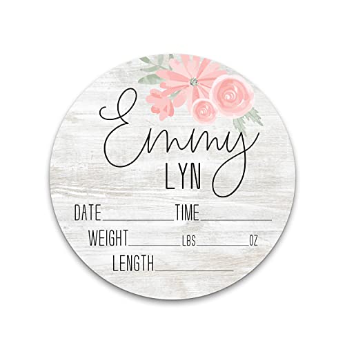 Personalized Birth Stat Sign for Newborn Baby Soft Pink Flowers Design