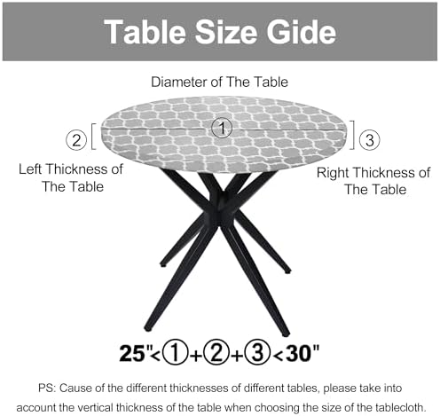Smiry Round Tablecloth Waterproof Wipeable Grey White