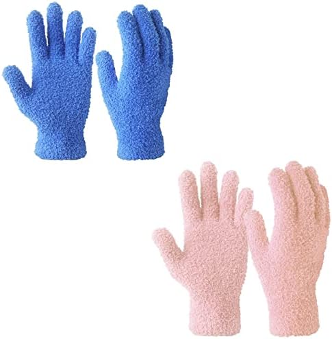 Evridwear Microfiber Dusting Gloves 2 Pairs Blue Pink
