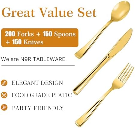 N9R 500PCS Gold Plastic Cutlery Set