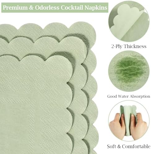 100 Pcs Sage Green Scalloped Napkins