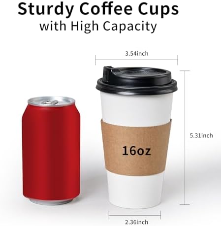 YEEHAW 16 oz Disposable Coffee Cups 50 Pack with Lids and Sleeves