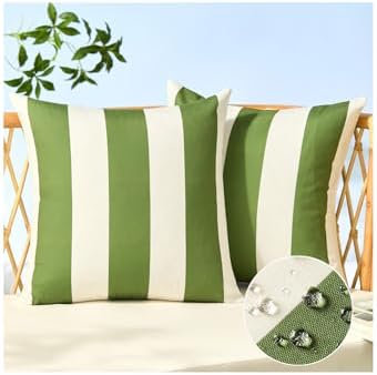 Allorry Outdoor Pillow Covers Set of 2 Olive Green Striped