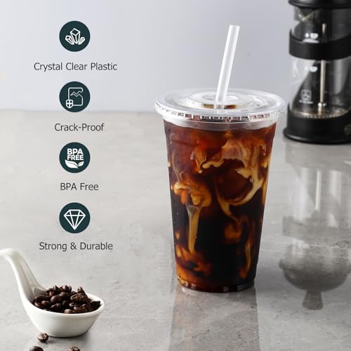 AOZITA 100 Pack 16 Oz Plastic Cups With Lids Straws