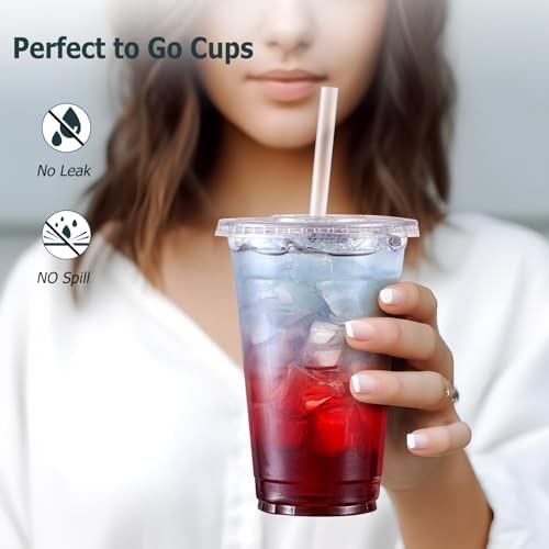 AOZITA 100 Pack 16 Oz Plastic Cups With Lids Straws