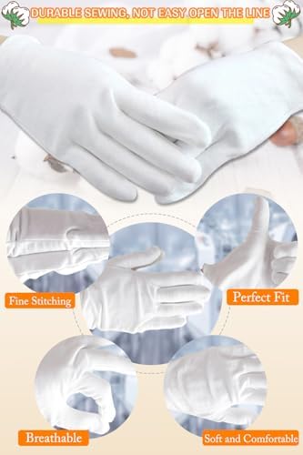 24 Pcs White Cotton Gloves for Dry Hands and Eczema