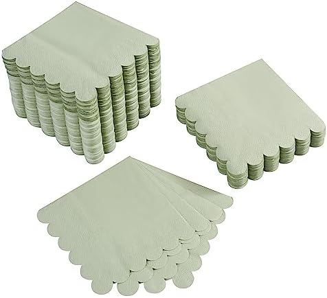 100 Pack Scalloped Edged Cocktail Napkins Sage Green