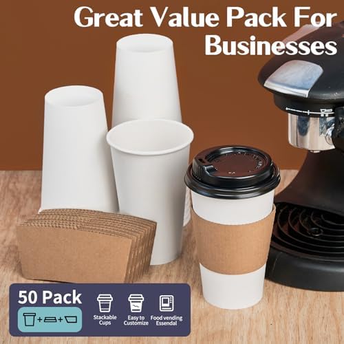 YEEHAW 16 oz Disposable Coffee Cups 50 Pack with Lids and Sleeves