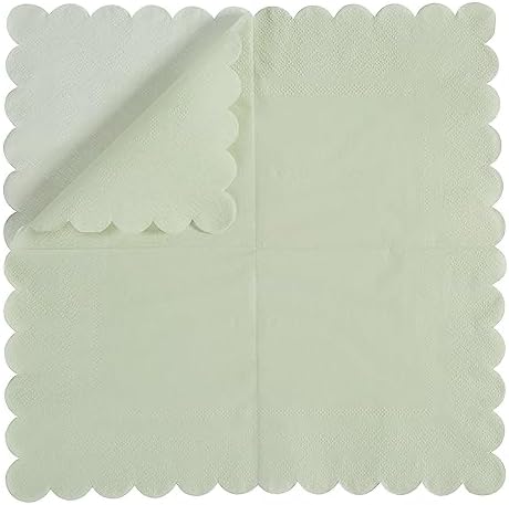 100 Pack Scalloped Edged Cocktail Napkins Sage Green
