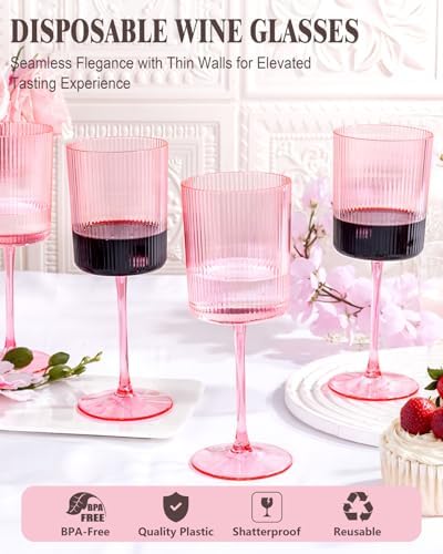 Ciaell 12 PCS Pink Plastic Wine Glasses with Stem