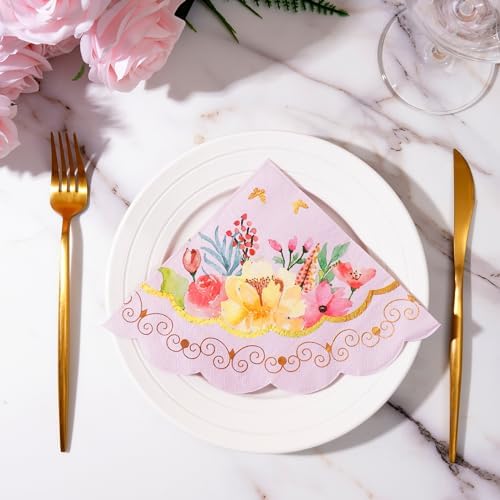 Floral Tea Party Napkins 100pcs Scalloped Decor