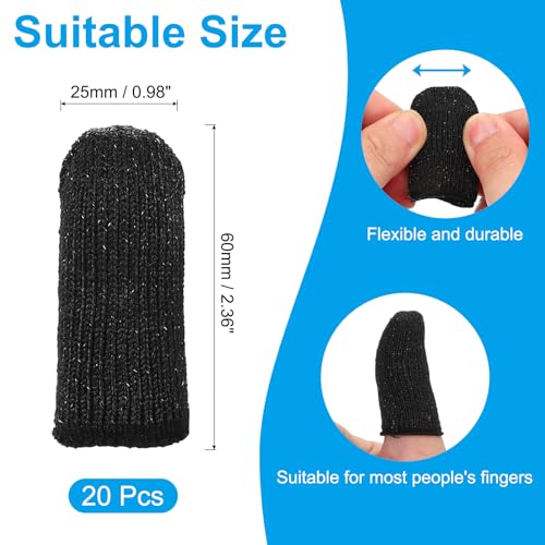 PATIKIL Cut Resistant Finger Cots 24x1 Inch 20 Pcs Reusable Black