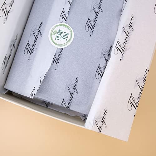 MR FIVE 100 Sheets Black Thank You Tissue Paper Bulk 20x14