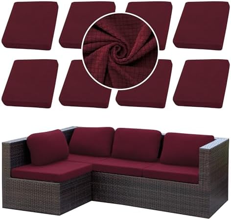 8Pcs Stretch Wine Red Patio Cushion Covers