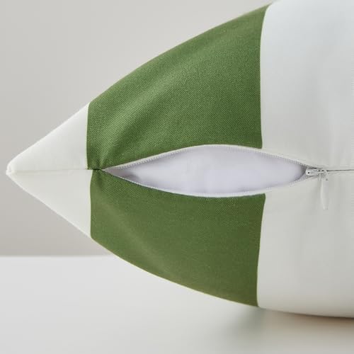 Allorry Outdoor Pillow Covers Set of 2 Olive Green Striped