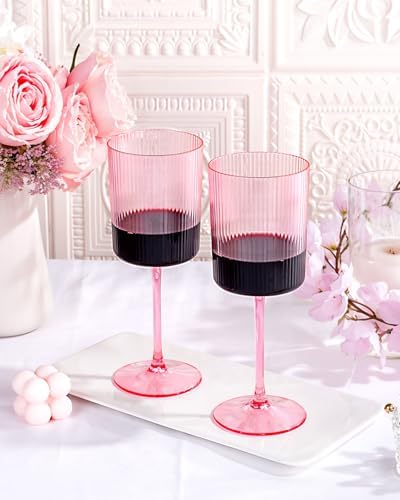 Ciaell 12 PCS Pink Plastic Wine Glasses with Stem