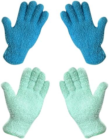 GSHLLO 4 Pcs Reusable Microfiber Cleaning Gloves