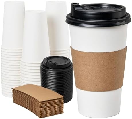 YEEHAW 16 oz Disposable Coffee Cups 50 Pack with Lids and Sleeves